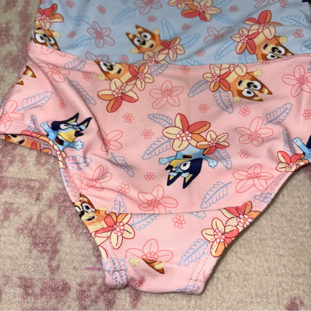 Bluey Blue and Pink Floral One-Piece Swimsuit Baby Girl 12M - Picture 7 of 10